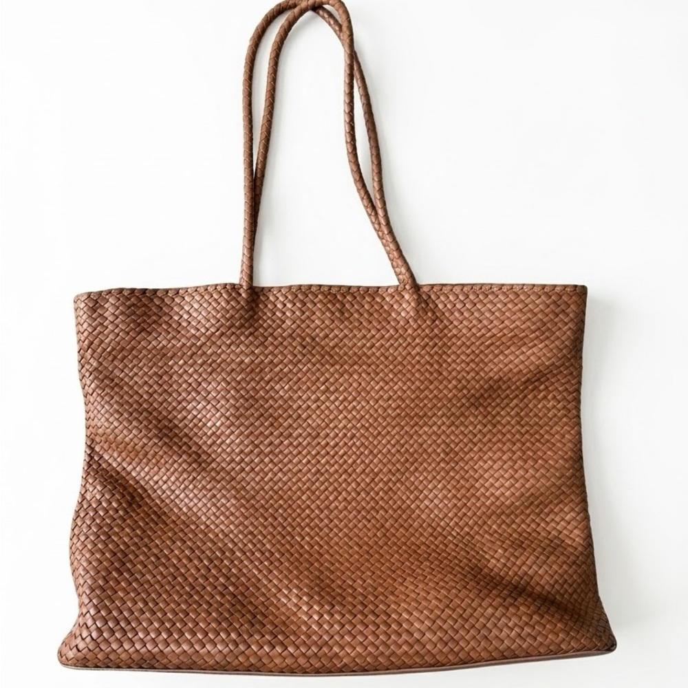 Quince Siena Handwoven Leather Tote Bag - Cognac